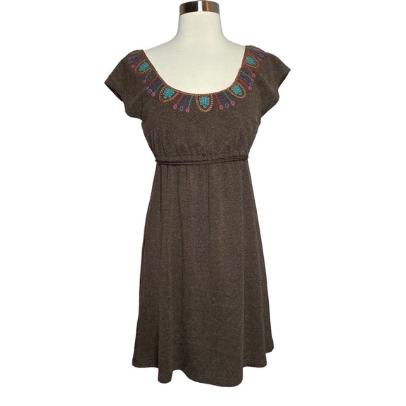 Theme Brown Embroidered Wool Blend Dress - Picture 1 of 6